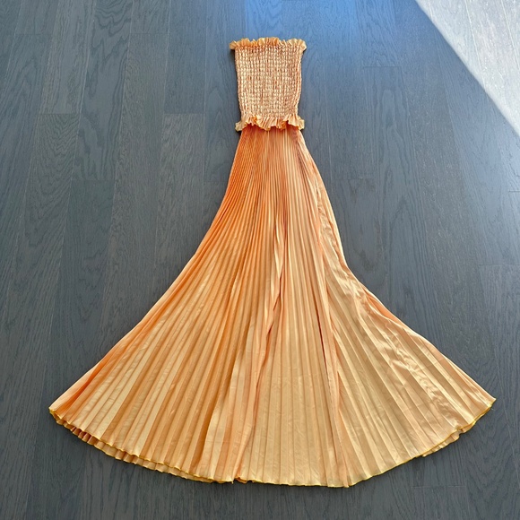 L'IDEE MAYA Yellow Gold Strapless Pleated Maxi Dress Stretch - US 2 XS - Picture 3 of 8
